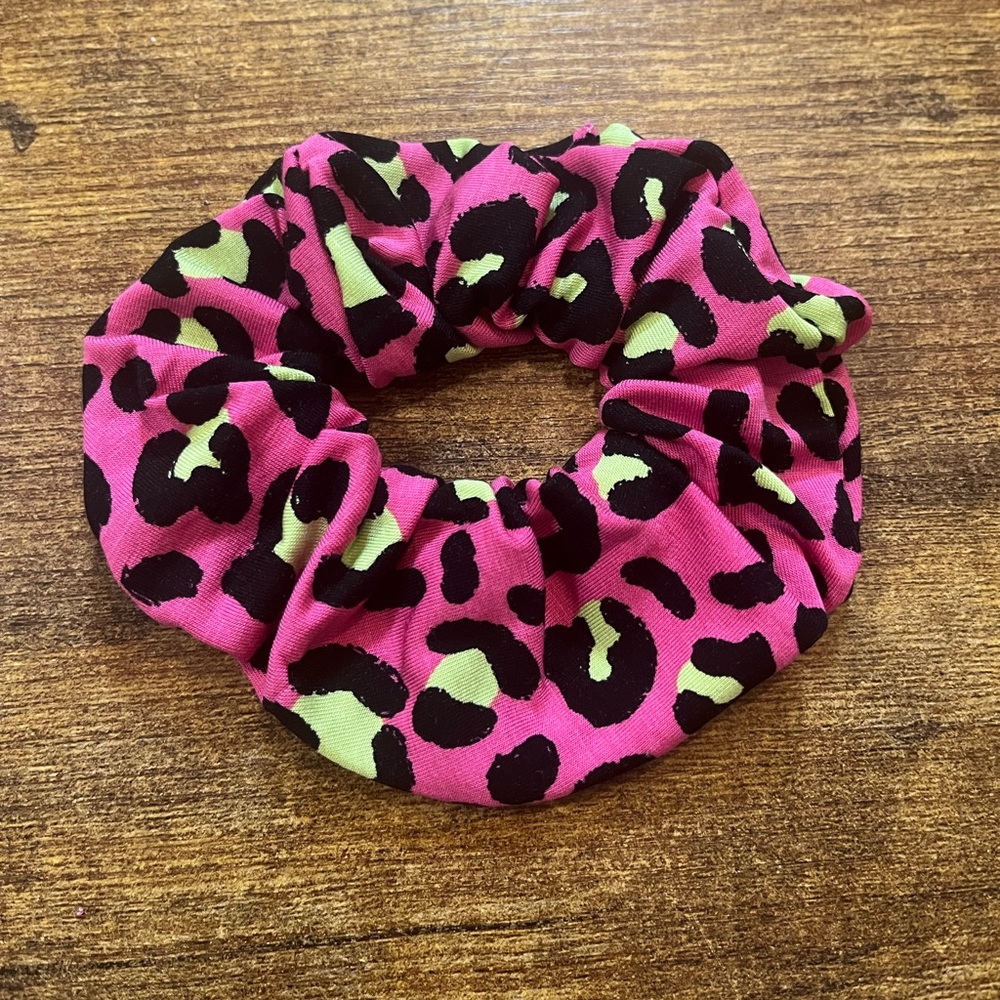 Hand made pink leopard print Scrunchie bamboo cotton super soft fabric